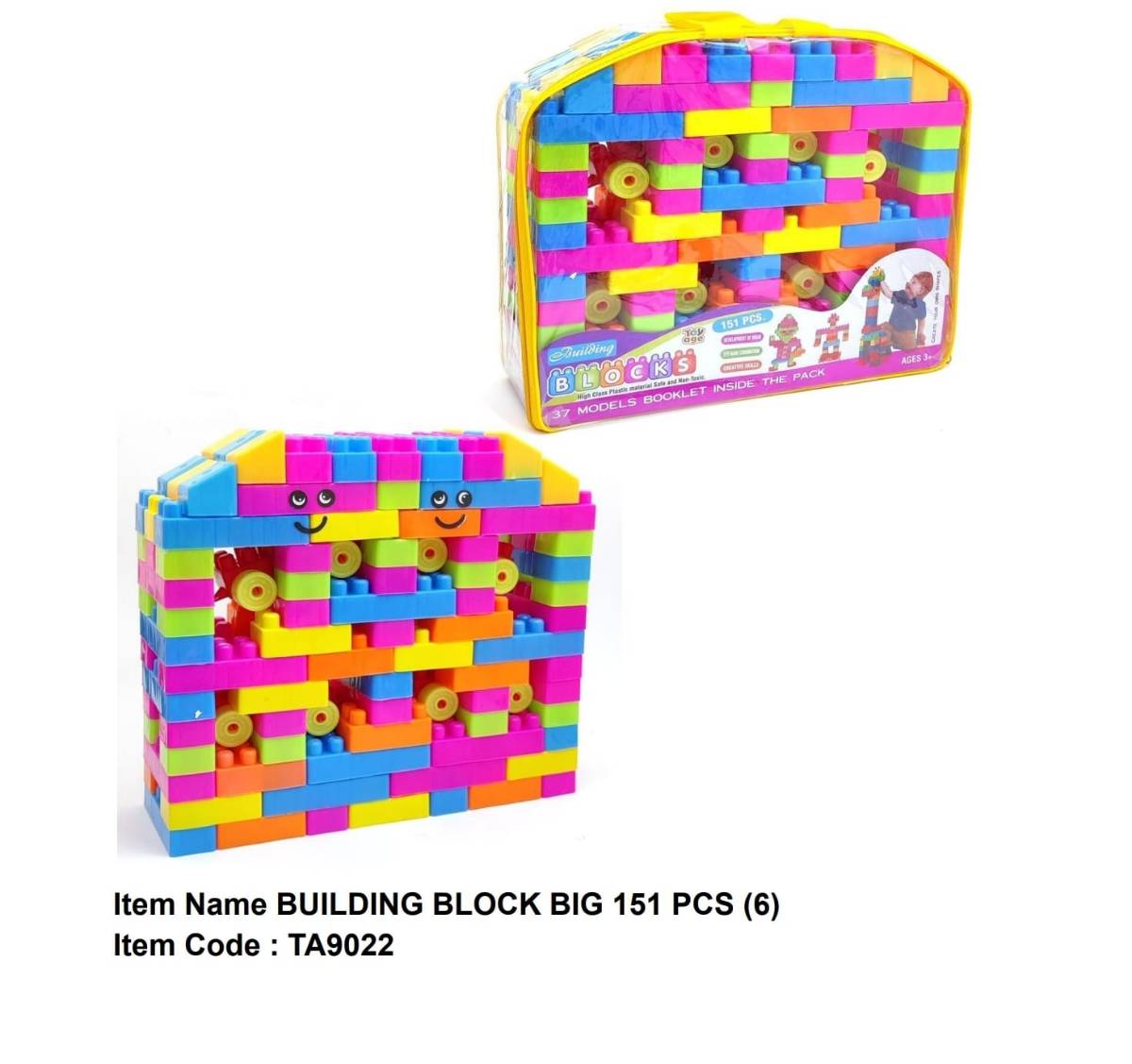 Big Building Blocks Set for Kids - 151 Pcs | Colorful Construction Toy with Carry Bag (TA9022)"