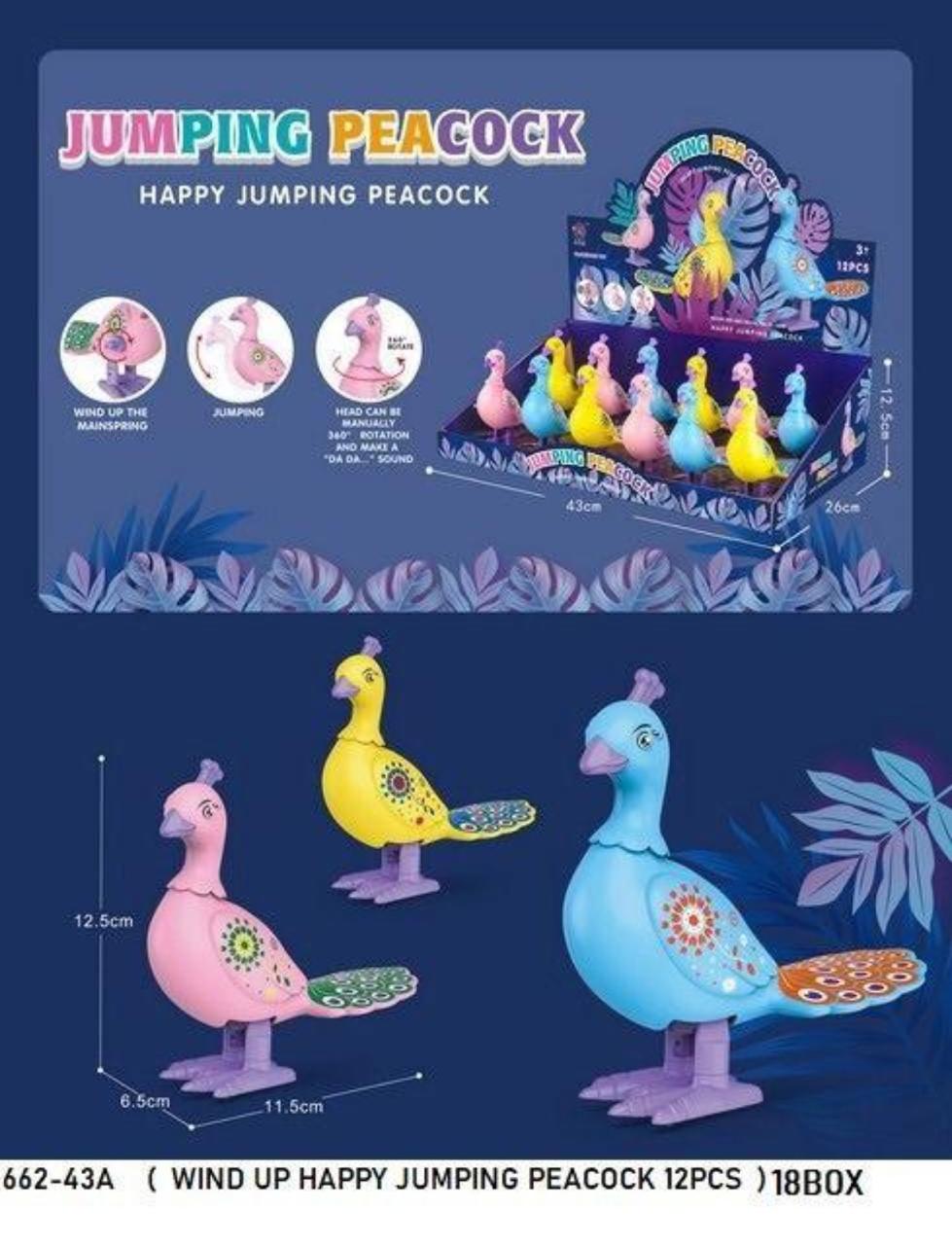 Wind-Up Happy Jumping Peacock Toy Set - 12 Pcs | Colorful Moving Bird Toys for Kids
