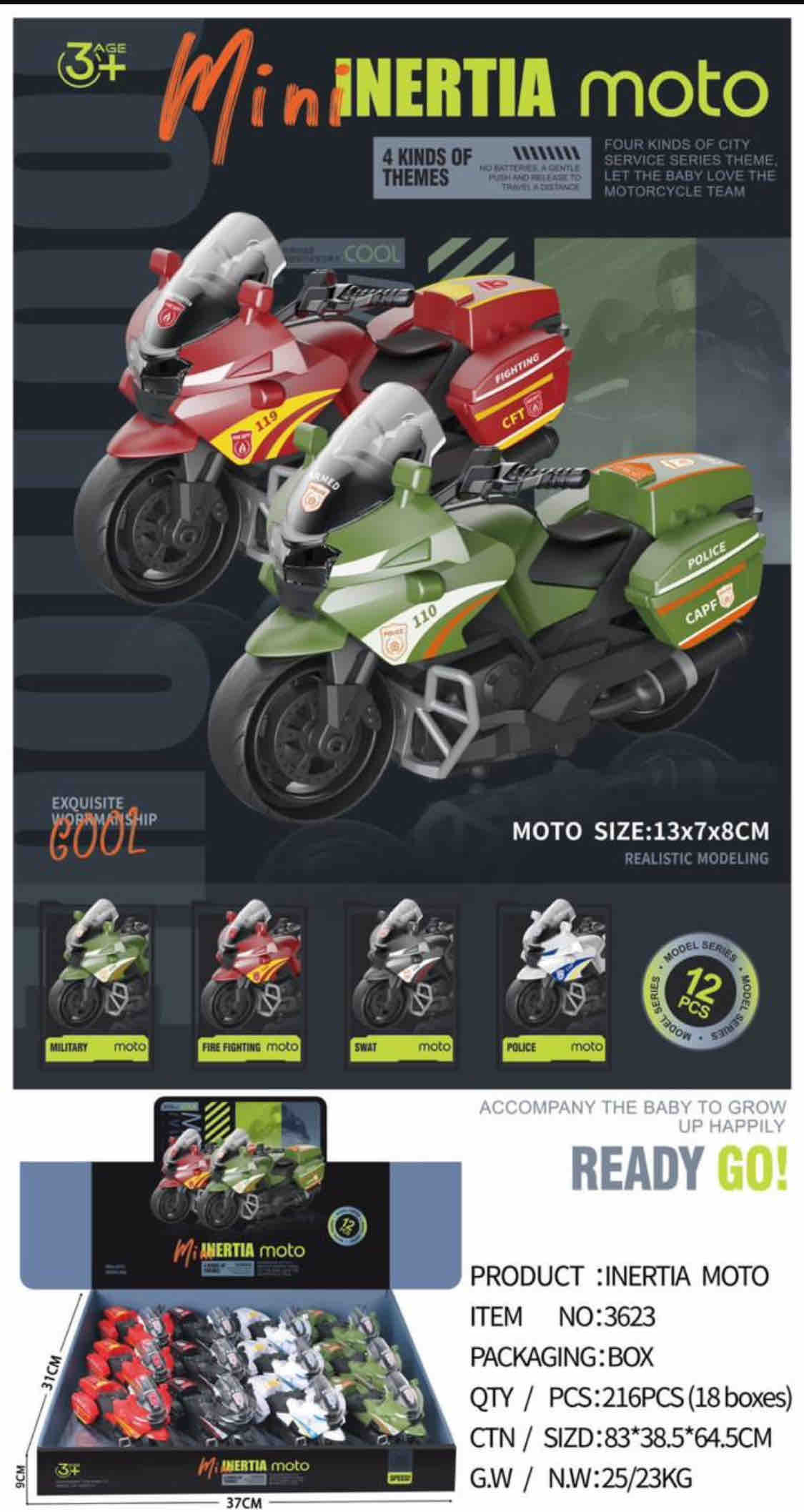 City Hero Mini Inertia Moto – 4 Action-Packed Themes, 12 Motorcycles Set