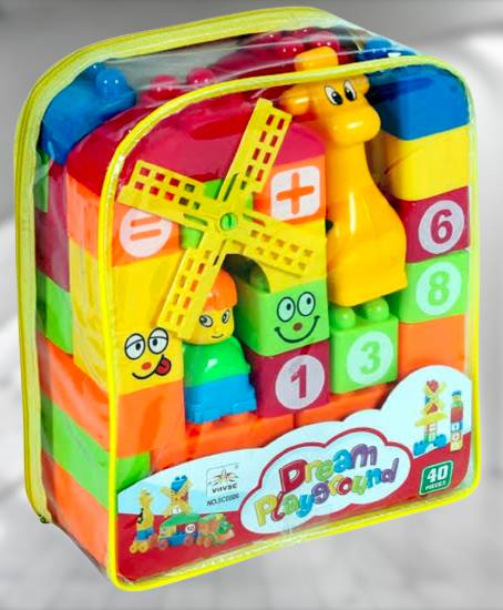 Colorful and fun building block set featuring numbers, faces, and rotating windmill – packed in a convenient zip bag!